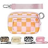 The Iris' Wallet 2nd Gen, The Iris Pouch Wristlet Zip Card Case With ID Window, Women'S Waterproof Nylon Keychain Wallet (Orange Lattice)