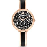 Swarovski Crystalline Aura Watch, Taupe Leather Strap, Rose-Gold Tone Finish, Clear Crystals, Swiss Made, Part of The Crystalline Watch Collection
