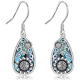 Sunflower Filigree Earrings Sterling Silver Sunflower Teardrop Abalone Shell Drop Dangle Earrings Jewelry for Women