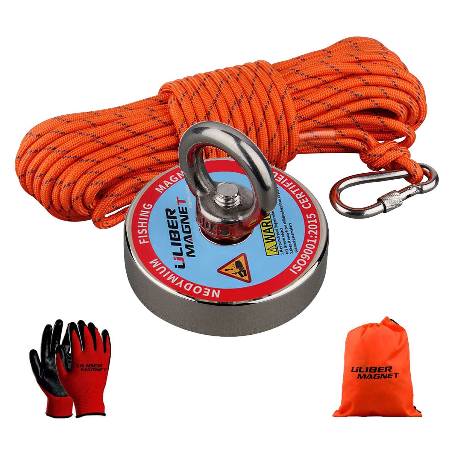 ULIBERMAG 180kg Magnet Fishing Kit,Heavy Duty Neodymium N52 Magnet with 20m Durable Rope,Permanent Gaint Rare Earth Magnets for Lifting Objects Hunting Lost Treasures
