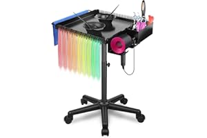 TAKEASHINE Rolling Salon Tray, Hairstylist Tray on Wheels with Holder and Hair Separator Stand for Salon Station, Salon Tray Cart, Salon Trolley Cart for Salon&Home Use