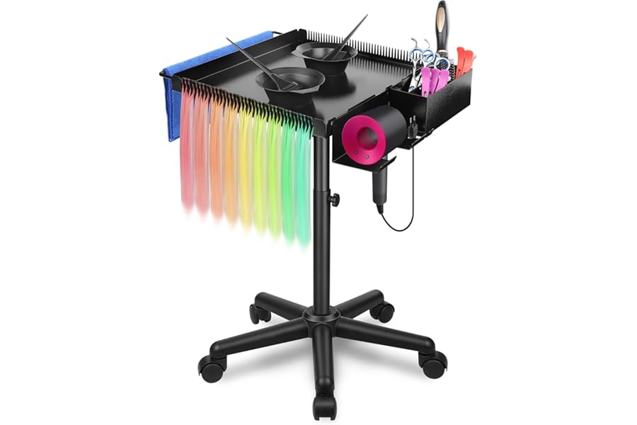 Rolling Salon Tray, Hairstylist Tray on Wheels with Holder and Hair Separator Stand for Salon Station, Salon Tray Cart, Salon Trolley Cart for Salon&Home Use