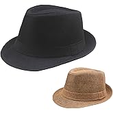 Suettpy 2PCS Classic Fedora Hat for Men Women Short Brim Panama Summer Beach Hat Accessories