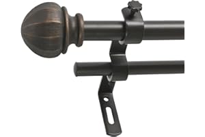 Decopolitan Facet Ball 5/8" Double Curtain Rod Set, 26 to 48 Inches, Vintage Bronze