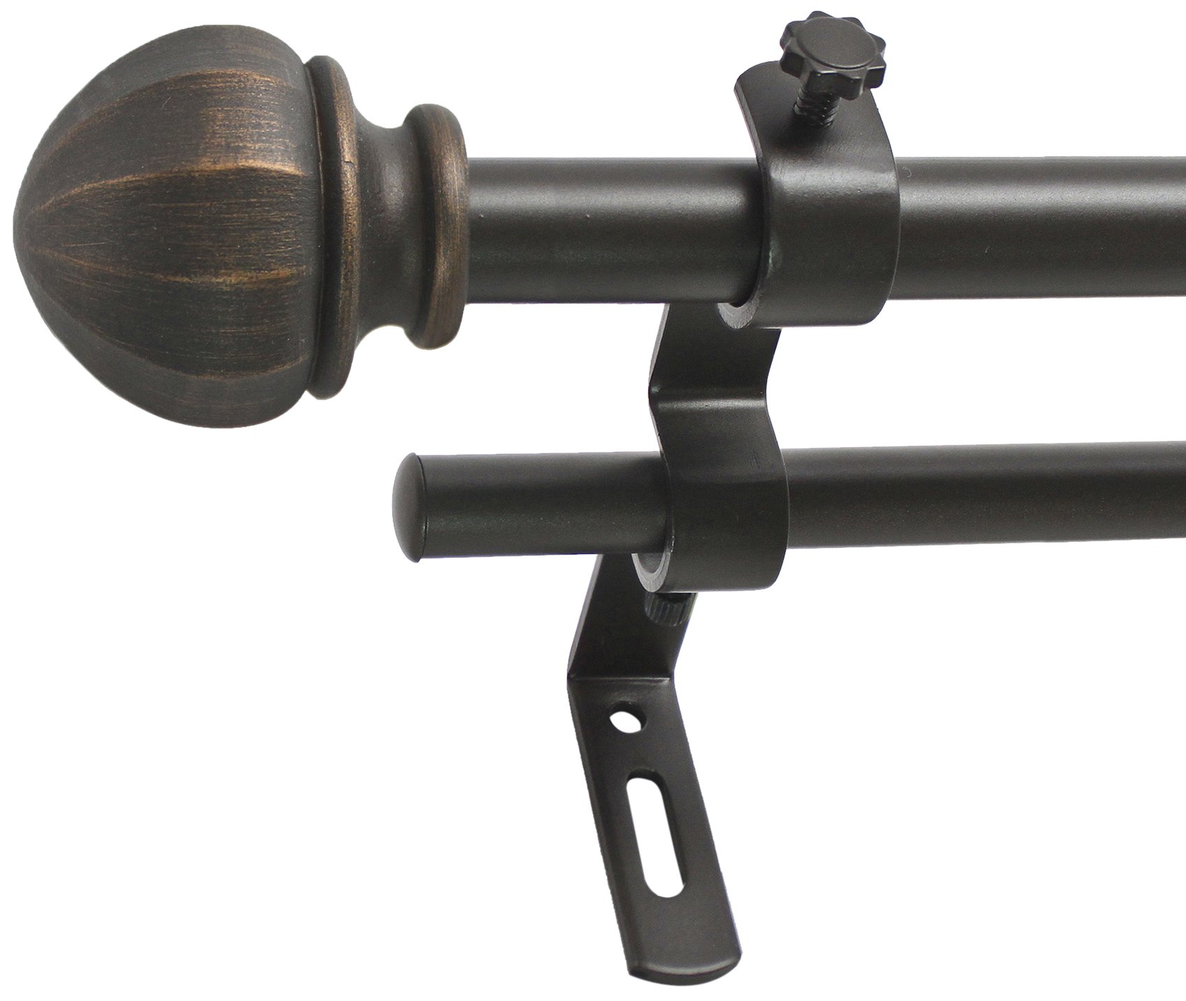 Photo 1 of *End piece broken* Decopolitan Facet Ball 5/8" Double Curtain Rod Set, 26 to 48 Inches, Vintage Bronze
