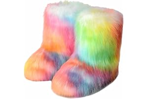 YESBOR Women's Faux Fur Boots Fluffy Mid-Calf Fuzzy Winter Snow Boots Outdoor Flat Shoes