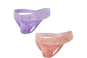 Umiehary Men Low Rise Lace T Back Breathable All Day Comfortable Thongs Stretchy Waistband 2 Pack Small-4XL
