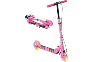 Qaba Scooter for Kids Ages 3-8, Folding Lightweight Kick Scooters with Light Up Wheels, 4 Levels Adjustable Handlebar, Rear B