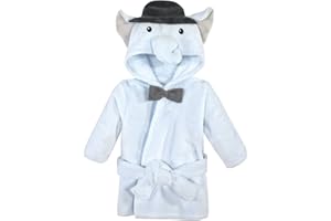 Hudson Baby Unisex Baby Plush Animal Face Bathrobe, Bowtie Elephant, 0-9 Months