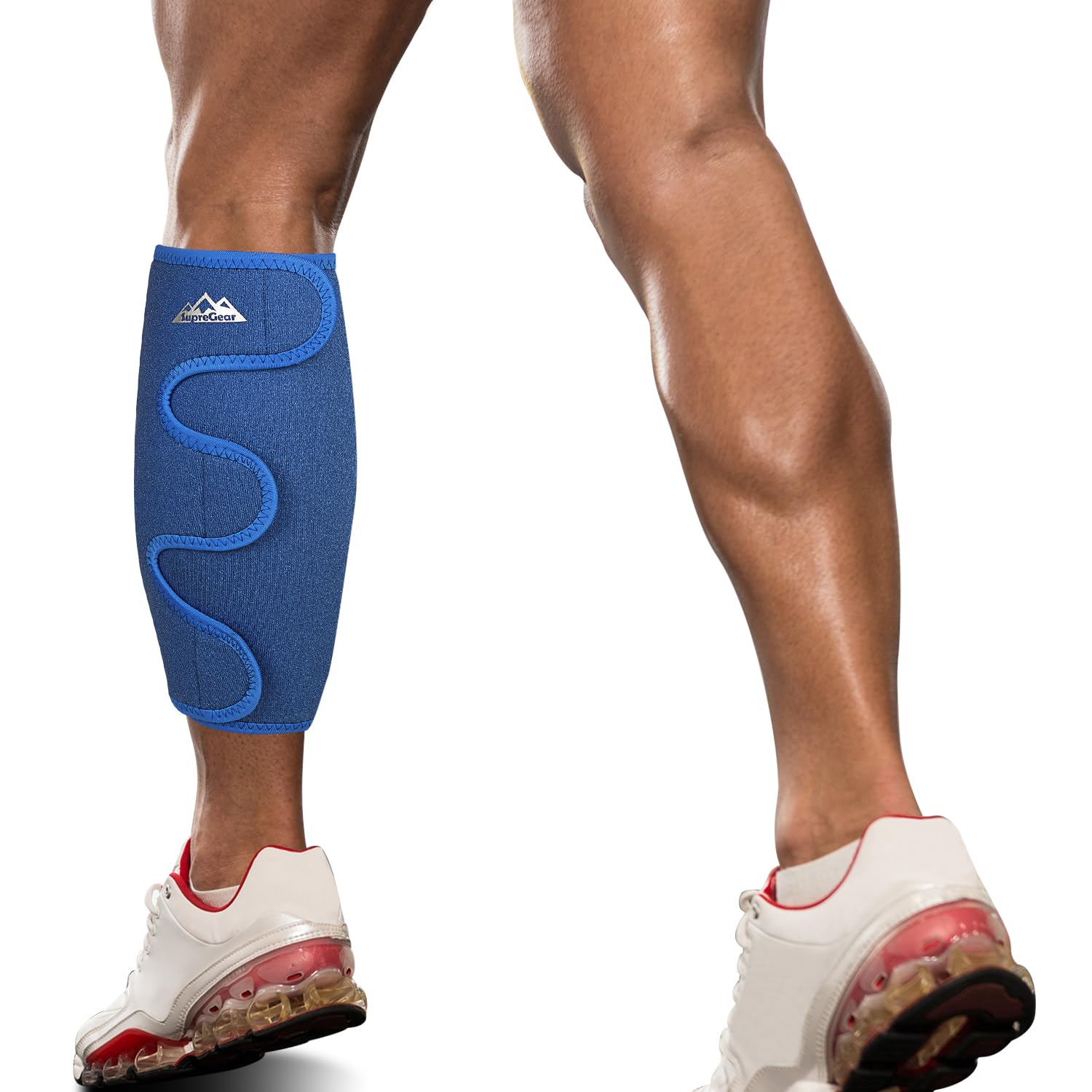 supregear Calf Support Brace, Adjustable Shin Compression Sleeve, Comfortable Calf Splint Wrap for Muscle Swelling Pain Relief Injury Recovery Hiking Training for Men and Women, Blue