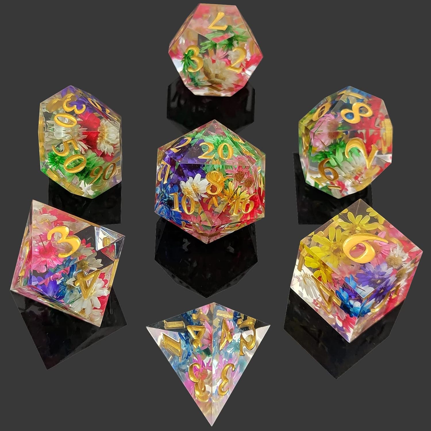 ORUZA 7 PCS Polyhedral DND Dice Resin Sharp Edge D&D Dice Set for Dungeons and Dragons RPG MTG Table Role Playing Games Die D20 D12 D10 D8 D6 D4 D% — image 1