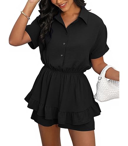 Amazon.com: Cicy Bell Womens Cute Rompers Bow Front Puff Sleeve V
