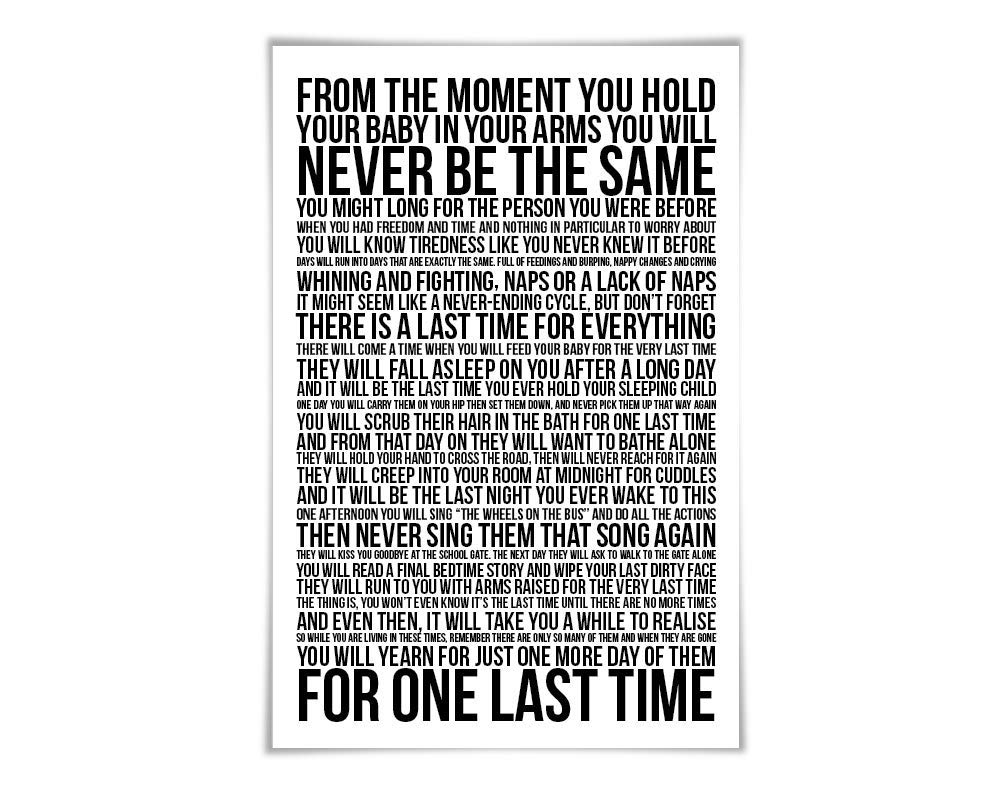 The Last Time Poem Art Print. 60 Colours/6 Sizes. Nursery