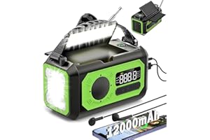 DCOVOR 12000mAh Hand Crank Emergency Radio, AM/FM/NOAA Weather Radio, Emergency Radio,Multi-Function Solar Powered Radio,2 Solar Panels,USB Type-C Charging,Torch & LED Reading Lamp,SOS Alarm,Compass(Green)