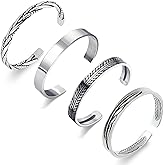 RIOSO 4Pcs Men's Cuff Bracelets Cuff Bracelet Leaves Pattern Twisted Open Cuff Bracelet