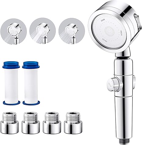 Amazon シャワーヘッド 節水シャワー 3段階モード 360 角度回転 不純物除去 高水圧 浄水 増圧 手元止水 極細水流 水量調節可能 漏水防止 取り付け簡単 バスグッズ しゃわーへっど ホース接続用アダプター4種類 フィルター付き シルバー シャワーヘッド ホーム