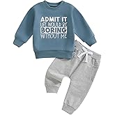 wdehow Toddler Baby Boy 2Pcs Outfits Letters Print Pullover Tops + Drawstring Pants Set Fall Winter Clothes