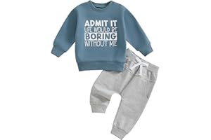 wdehow Toddler Baby Boy 2Pcs Outfits Letters Print Pullover Tops + Drawstring Pants Set Fall Winter Clothes