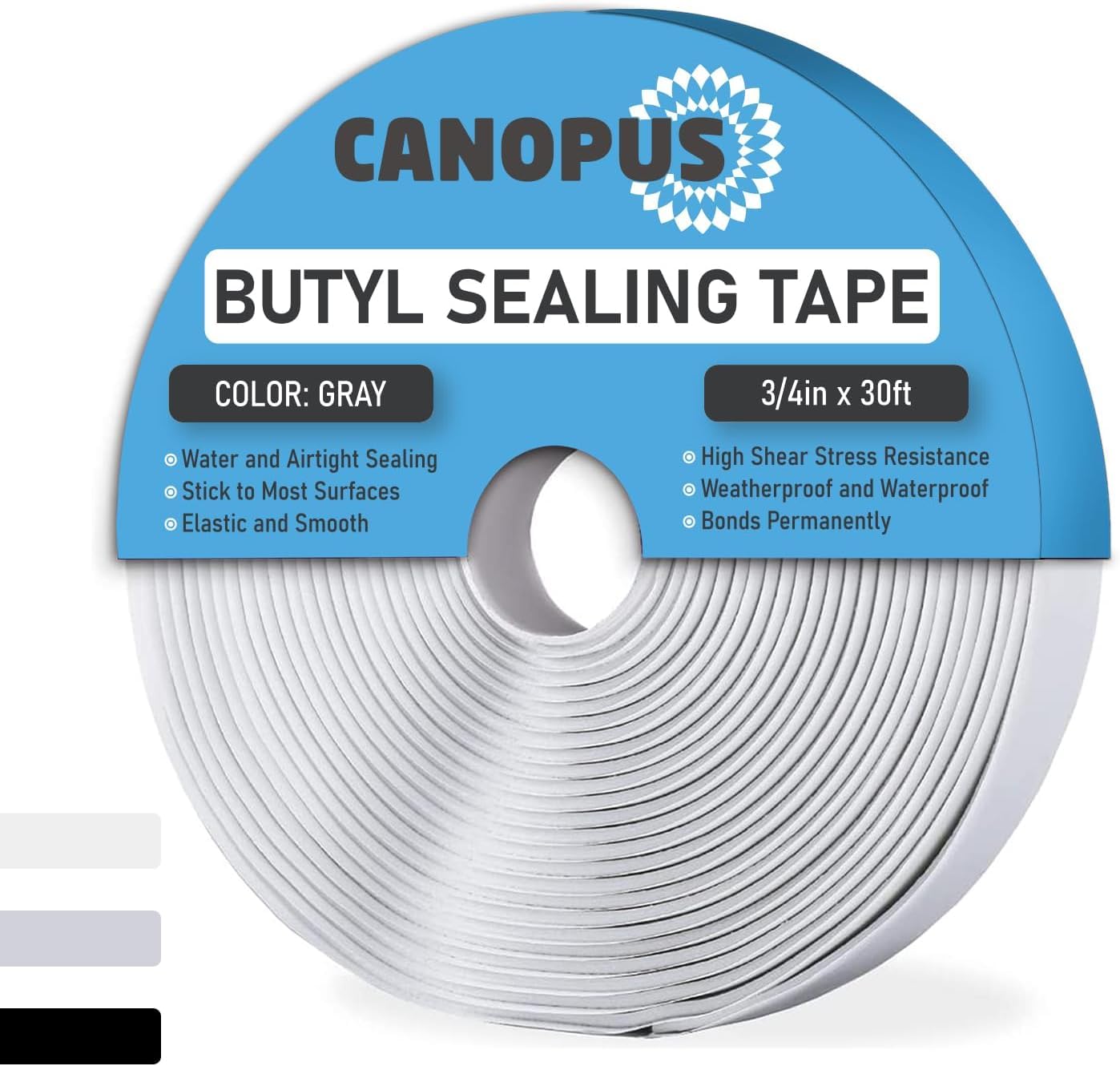 CANOPUS Gray Butyl Tape 3mm x 19mm x 9.1m, Heavy Duty for RV, Glass, Butyl Rubber Tape, Putty Tape