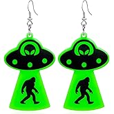 QUPENGXU Unique UFO Aliens Dangle Earrings for Women Novelty Halloween Drop Earrings For Women Jewelry Gifts