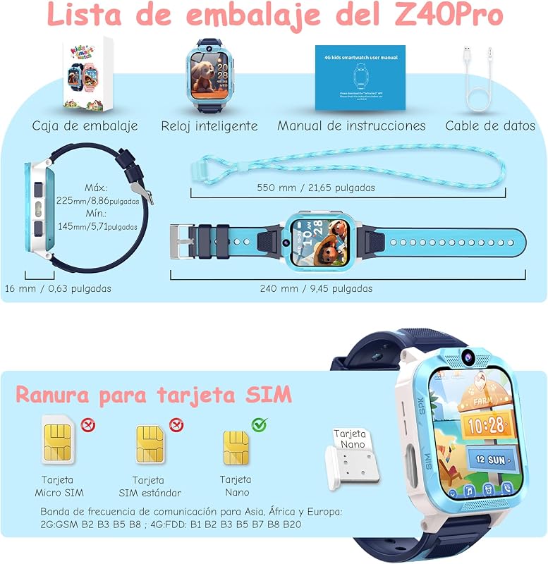 Reloj Inteligente Niño con Videollamada,4G Smartwatch Niño con Videollamada y GPS,SOS, Chat de Voz, Modo Escuela,Batería 850mAh,Podómetro,Despertador,IP68,Juegos,Regalo Ideal para Niños de 4-12 Años