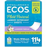 ECOS Laundry Detergent Sheets Vegan, No Plastic Jug, No Mess, Liquid Free - Hypoallergenic, Plant Powered Laundry Detergent Sheet - Lavender Vanilla - 114 Count (Pack of 1)