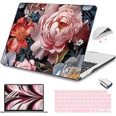 Teryeefi Compatible with A2681 A3113 A3240 MacBook Air 13.6 inch Case M2 M3 M4 Release 2022 2023 2024 2025,Design Slim Cover+Keyboard Cover+OTG Adapter for 13.6 inch MacBook Air, Colorful Peonies