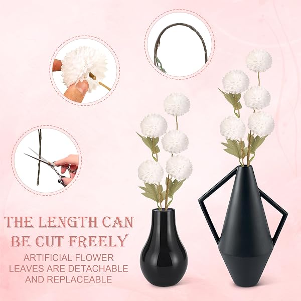 INQCMY ARTIFICIAL FLOWERS 12 PCS FAKE CHRYSANTHEMUMS FAUX KIKU FLOWER LONG STEM 20″ REALISTIC SILK POMPON MUMS FOR VASE WEDDING BOUQUETS CENTERPIECES HOME DECOR (WHITE)