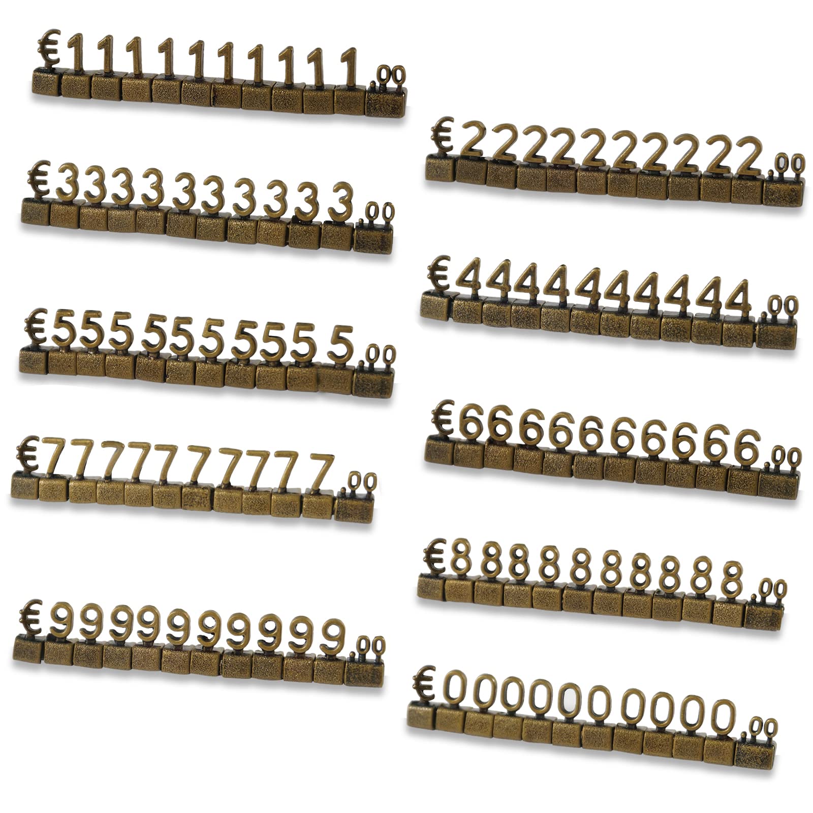 MACHSWON 10 PCS Digital Price Tag 3D Metal Shelving Adjustable EUR € Price Cube Kit for Shop Display Jewelry Watch Shop Office Display Pricemarker Labels Bronze