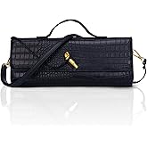 Larcenciel Black Crocodile Leather Evening Clutch Purses for Women, Trendy Party Handbags for Everyday Wedding Cocktail Prom