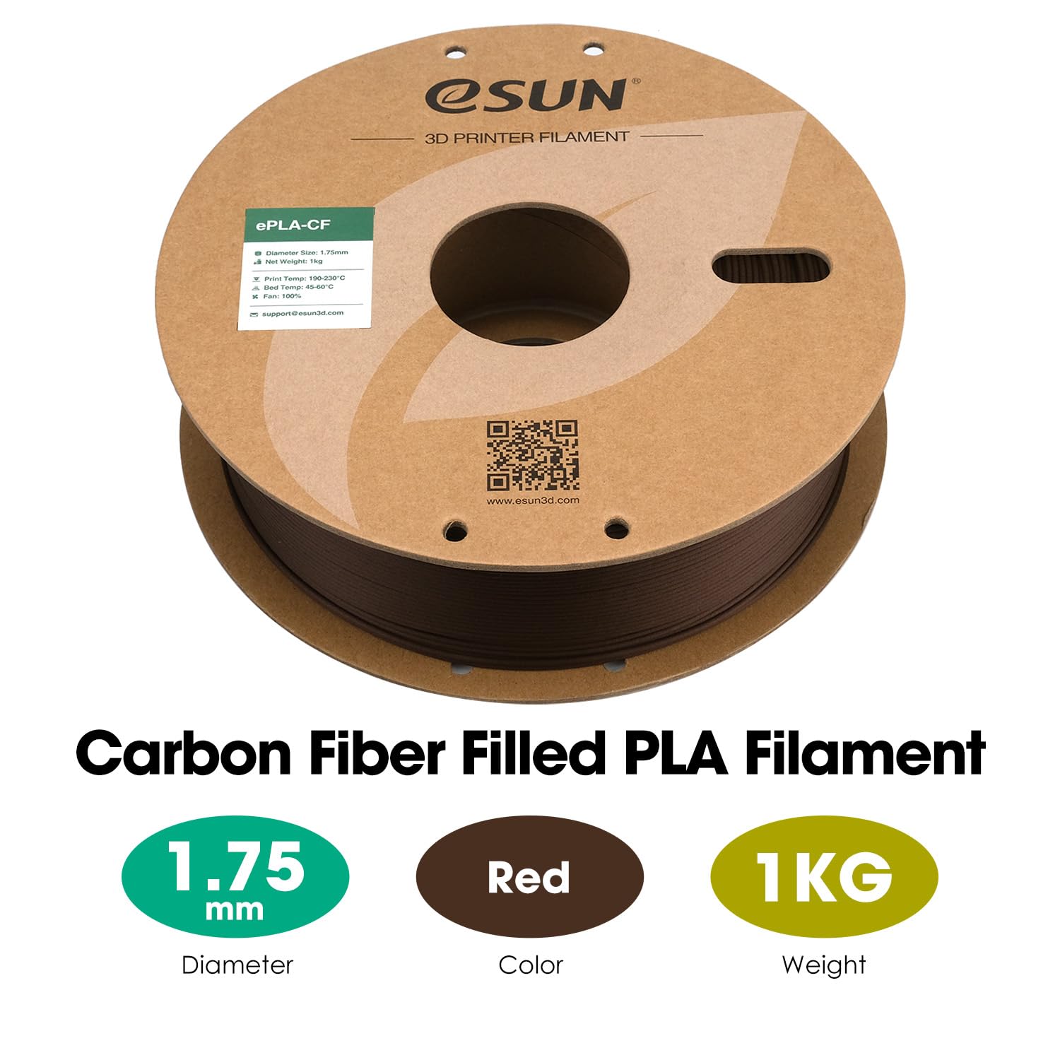 eSUN Kohlefaser Gefüllt PLA Filament 1.75mm, PLA-CF Carbon Fiber Filled PLA Filament Maßgenauigkeit +/- 0.03mm, 1KG Spule (2.2 LBS) 3D Druck Materialien für FDM 3D Drucker,Rot 2