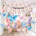 Butterfly Party Decorations - Butterfly Happy Birthday Banner - Butterfly Party Hanging Swirls Decorations - Butterfly Party Supplies for Kids