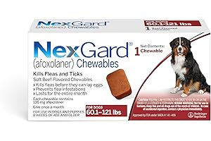NexGard® (afoxolaner) Flea and Tick Protection for Dogs Oral Soft Beef Flavored Chewables, 60.1 to 121 lbs (Red Box) 1 Chew (1 Month Supply)