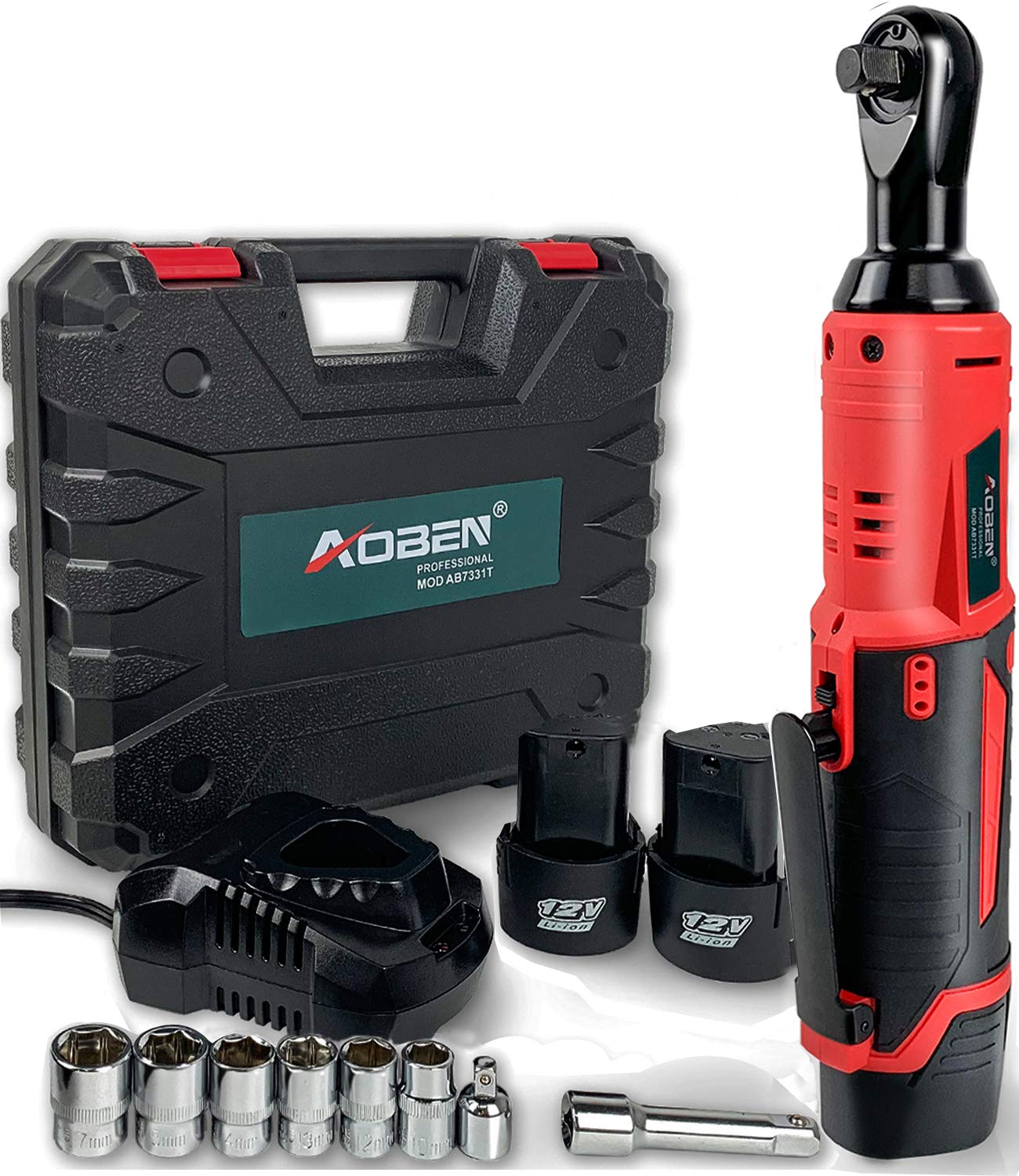 Cordless Electric Ratchet Wrench Set, AOBEN 3/8" 12V Power Ratchet Tool
