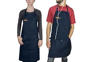 Chef Pomodoro Chef Apron for Men and Women - Kitchen Apron with Pockets & Adjustable Neck Straps - Cooking Apron 100% Cotton