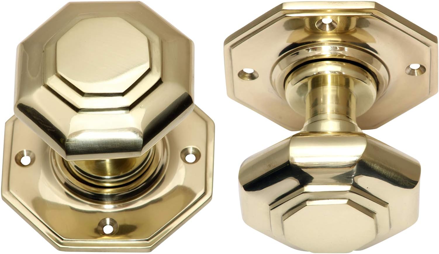 Solid Heavy Cast Polished Brass Octagonal Mortice Knob Large