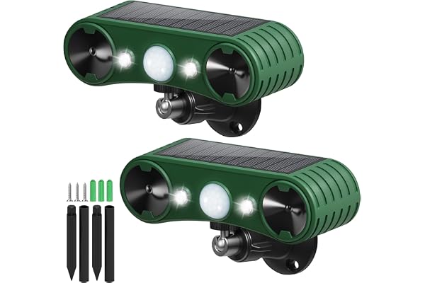 2 Pack Solar Indoor&Outdoor Motion Sensor Alarm, Ultrasonic Motion Sensor Alarm Outdoor, Ultrasonic Solar Infrared Induction Alarm with White Flashing Light for Home, Farm, Pond