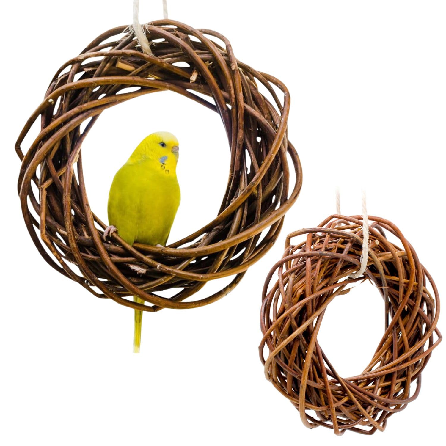 Vogelgaleria® 2 x Delicious Willow Ring for Nibbling for Budgies, Cockatiels etc. Willow Wicker Bird Toy Aviary Bird Cage Bird Playground for Hanging