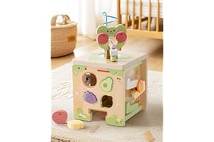 ROBUD Wooden Activity Cube, Baby Activity Cube for 1 Year Old, Montessori Activity Cube with 9 Gams in 1 Toy, Educational Toy