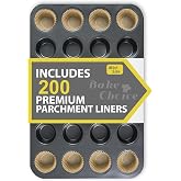 Bake Choice Mini Muffin Pan with 200 Cupcake Liners, Mini Cupcake Pans | Nonstick 24 Cup, Muffin Tin, Carbon Steel Baking Sup