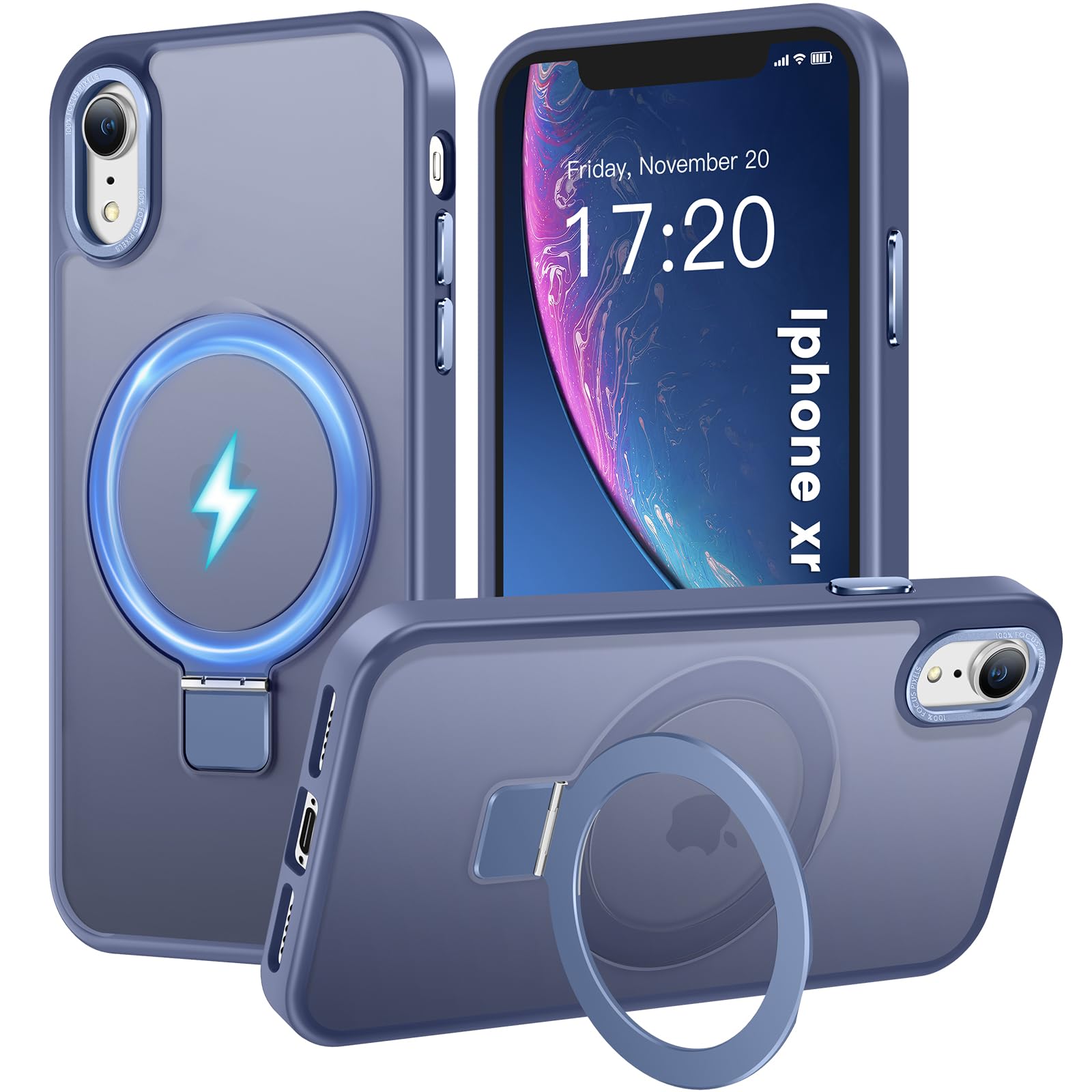 HuwaiH Magnetic Stand for iPhone XR Case, Military-Grade Protection, Anti-Fingerprint Anti-Scratch Translucent Matte Phone case for iPhone XR(Light Blue)