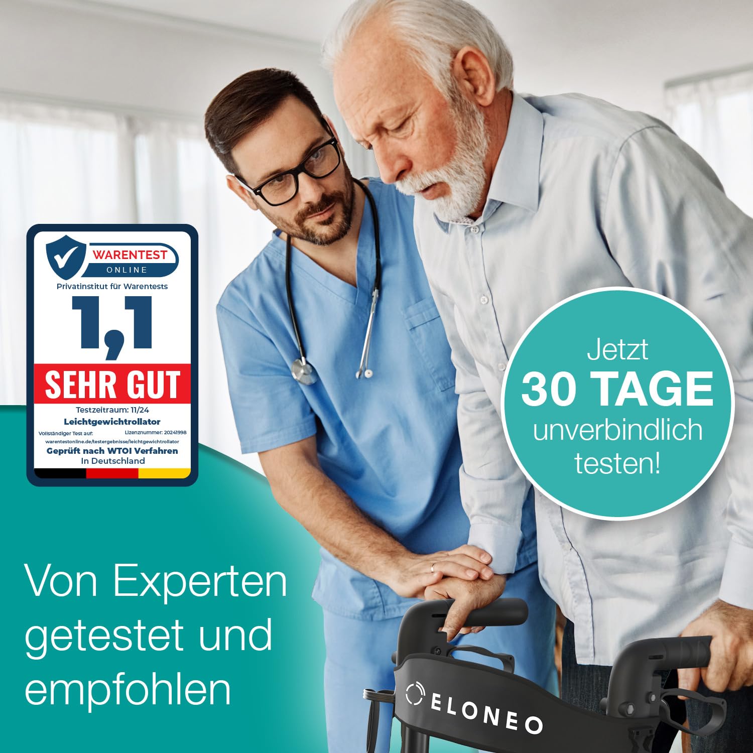 ELONEO Rollator faltbar und leicht mit Sitz, Leichtgewicht-Reiserollator aus Aluminium, Gehhilfe 8-fach höhenverstellbar, Laufhilfe 3-fach faltbar für Kofferraum, Tasche & Schirmhalter Rot 6