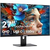 Pisichen Touchscreen Monitor 27" 2K 100Hz Gaming Monitor, QHD 2560x1440 IPS PC Monitors, 10-Point Touch Screen Computer Monitors, with USB C HDMI DP Ports, Built-in Speakers
