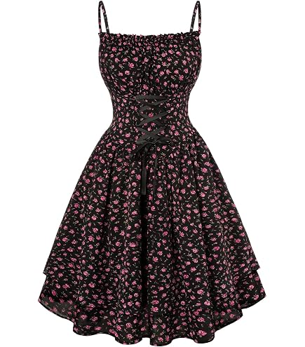 SHENHE Women's Floral Bustier Corset Dress Smocked Flowy Long Sundress
