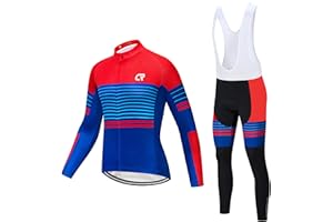 Coconut Ropamo CR Men's Cycling Clothing Set Long Sleeve Cycling Jersey Zipper Pocket Bike Outfit Cycling Bib Pants 3D Padded