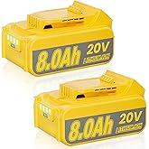 JUNWOOD 2Pack 8.0Ah Replacement for Dewalt 20V Max Battery Lithium Compatible with Dewalt 20 Volt XR Batteries DCB200 DCB201 DCB206 DCB204 DCB207 DCD/DCF/DCG Series Cordless Power Tools