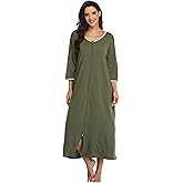 Giova Women's Sleepwear Zipper Long Nightgown Lounge Wear Dress Gown Soft Nightshirt