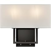 TERLEENART Modern Transitional 2-Lights Hardwired Double Wall Sconce with Switch and Square White Fabric Shade,Nightstand Rea