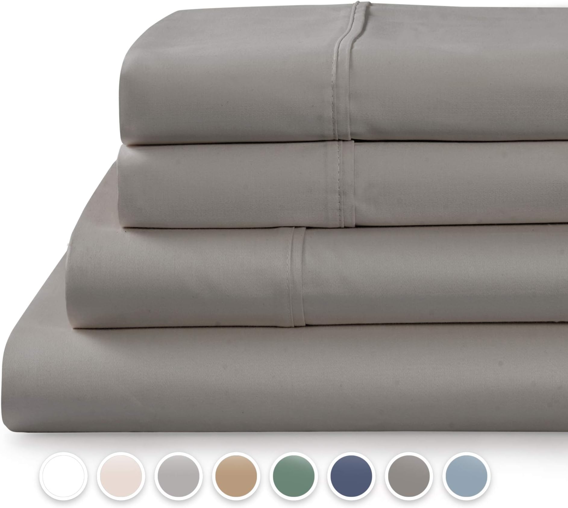 TRANQUIL NIGHTS - 300 Thread Count 100% Cotton Bed Sheet Set, 4-Piece Grey Queen Size Sheets, Cool & Breathable Percale Sheets, Smooth Luxury Bedding, Deep Pocket Sheets to Fit Upto 17" Mattress