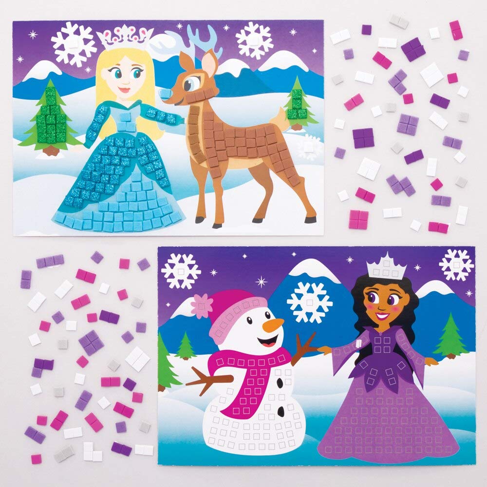 Baker Ross AT194 Snow Princess Mosaic Picture Kits - Pack of 4, Arts and Crafts for Kids